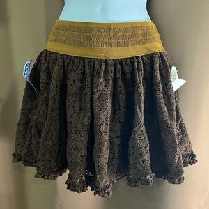 Brown Lace Skirt with Gold Waistband